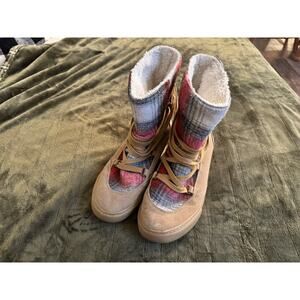 Roxy | Women's Brown Suede Fleece Lined Red Blanket Plaid Aster Boots Sz 8.5
